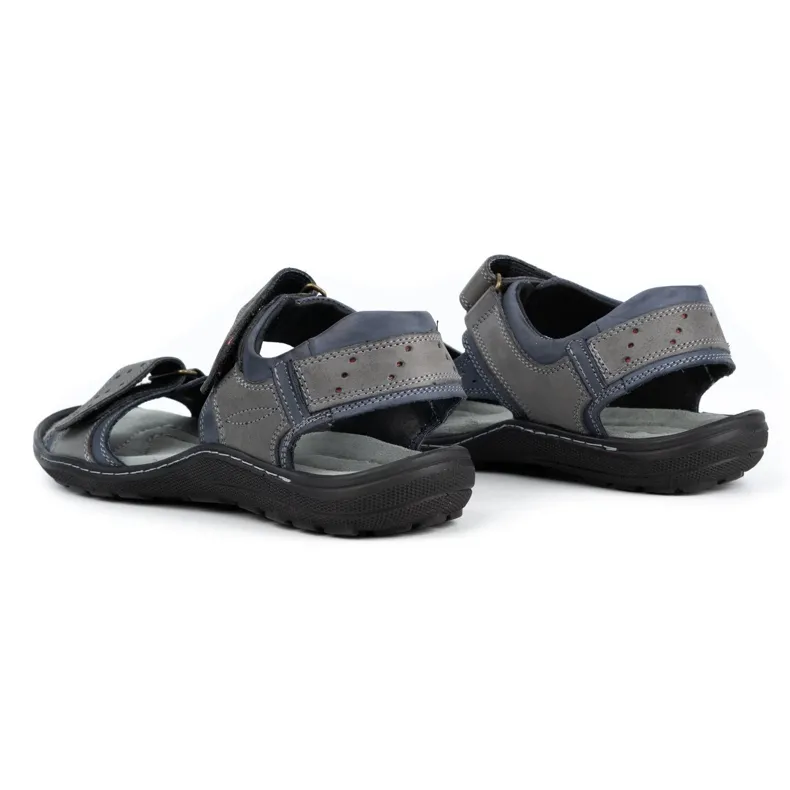 Olivier Men's leather sandals 295K navy blue with gray grey