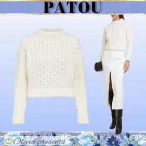 PATOU  |Crew Neck Wool Long Sleeves Plain Cropped Tops