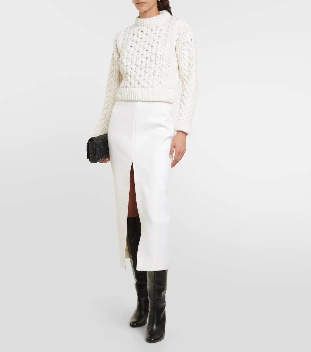 PATOU  |Crew Neck Wool Long Sleeves Plain Cropped Tops