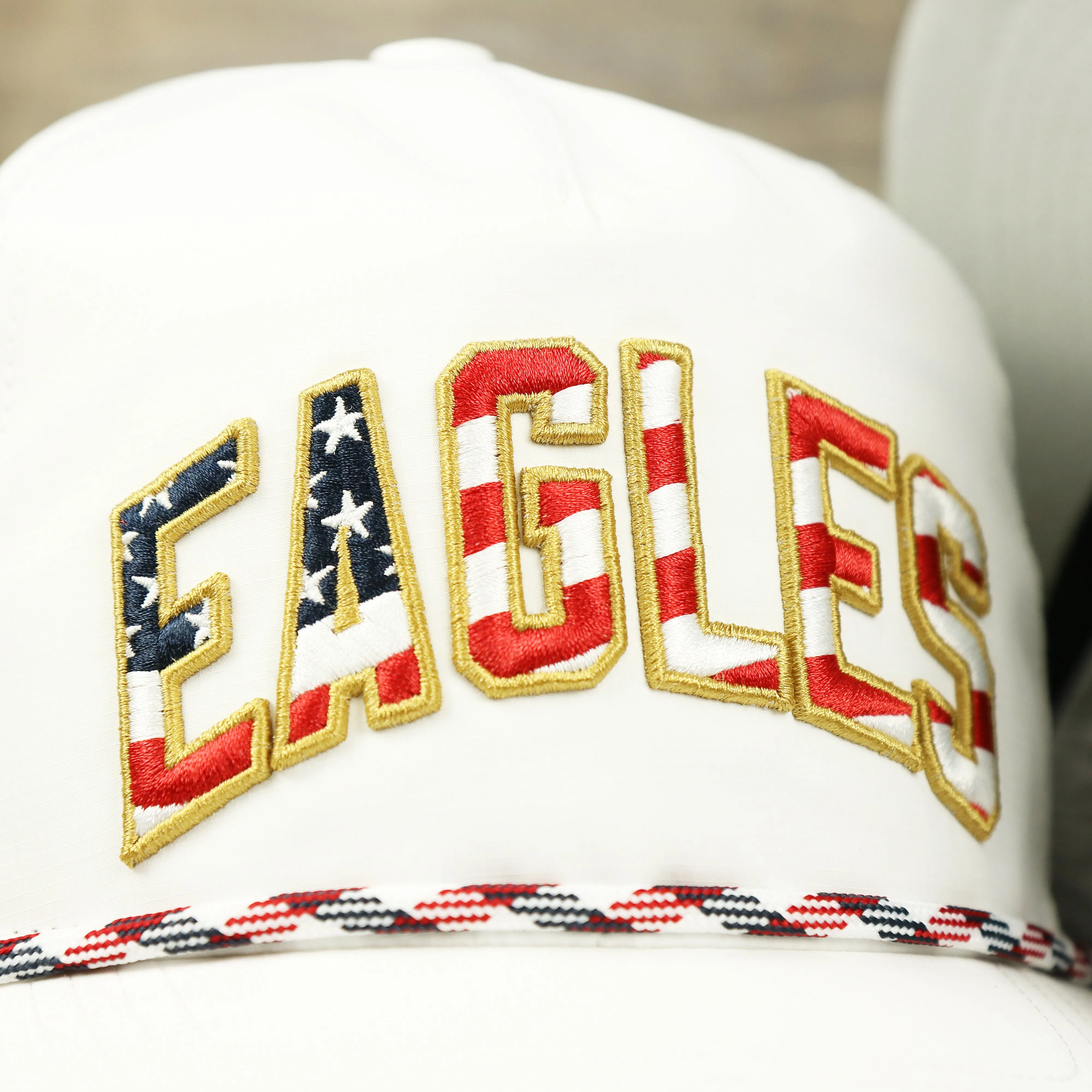 Philadelphia Eagles Stars and Stripes Wordmark Gray Bottom Dad Hat | White Dad Hat