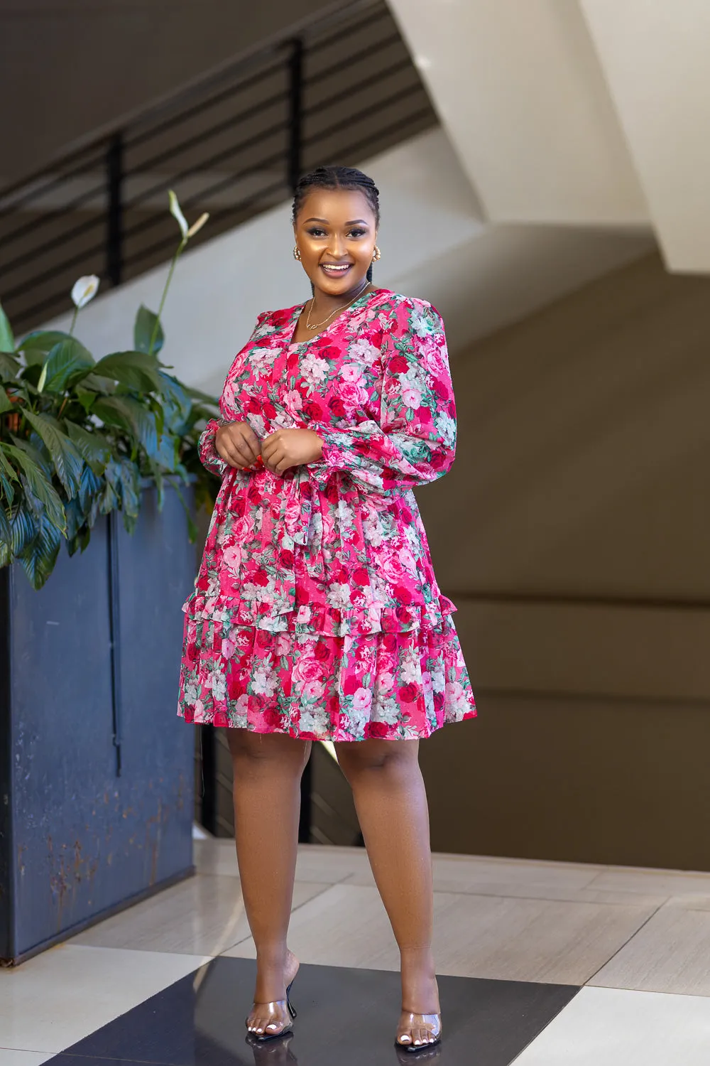 Pink ivory floral sun dress