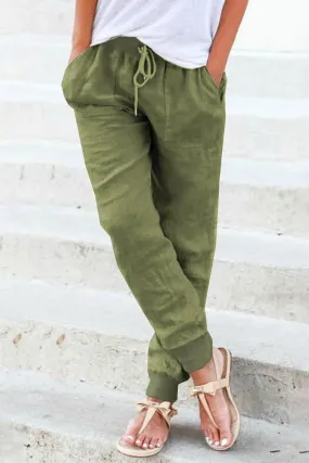 Pocketed Drawstring Joggers - Green