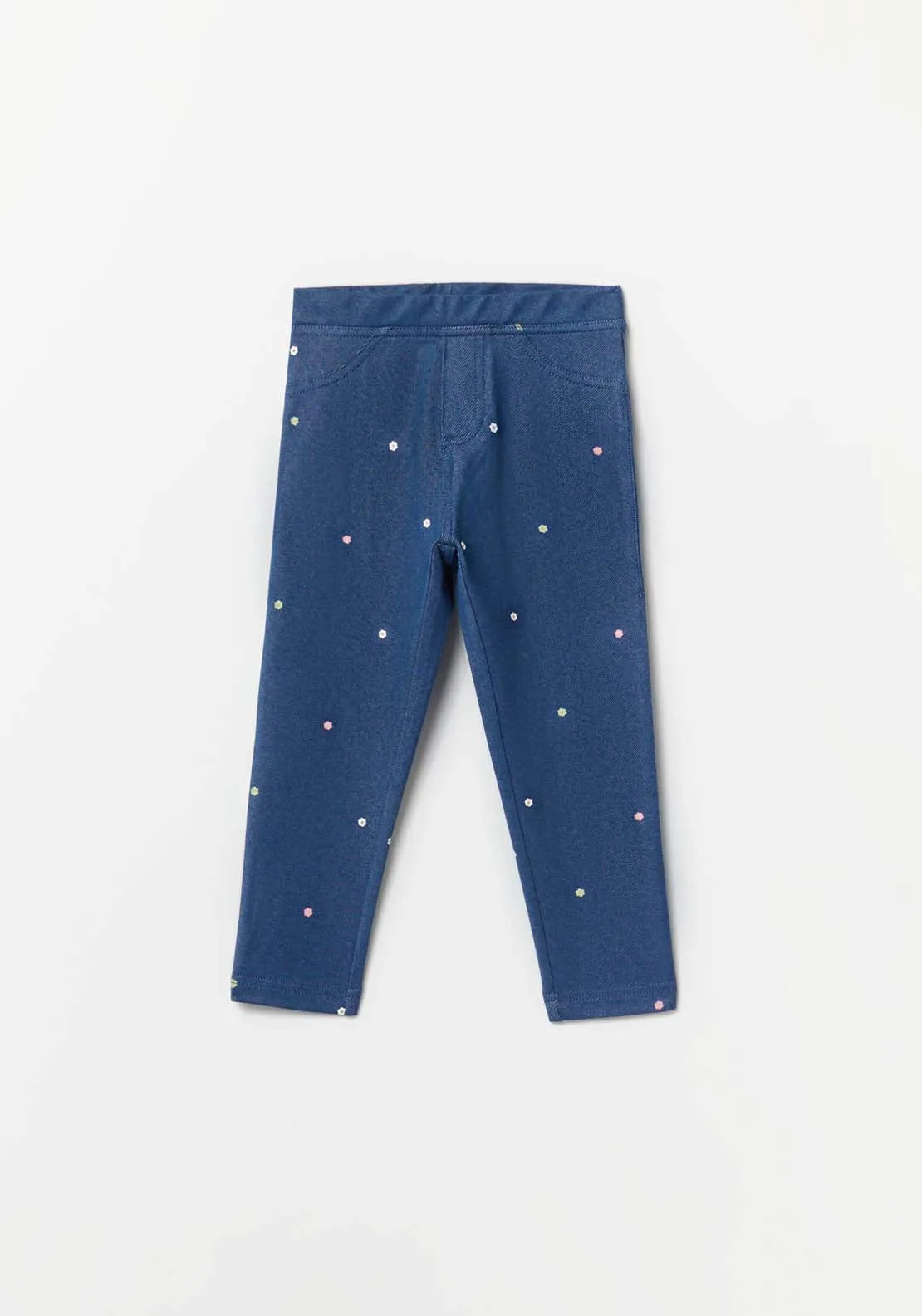 Polka Dot Denim Leggings - Blue