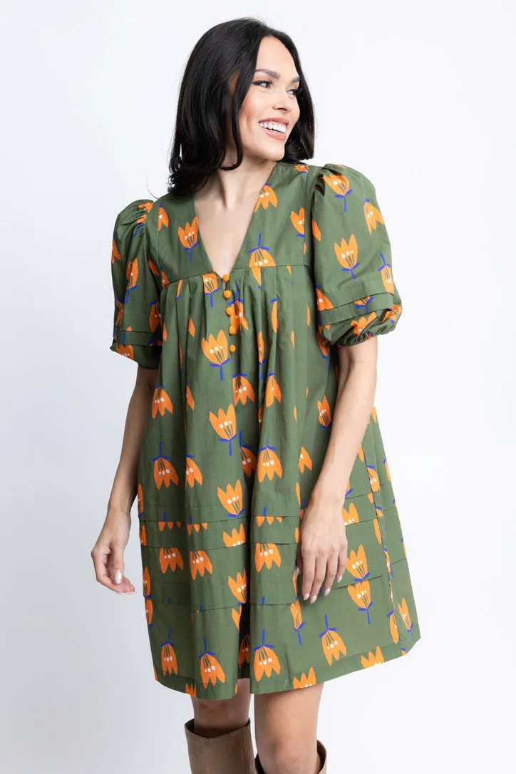 Poplin Poppy Vneck Dress