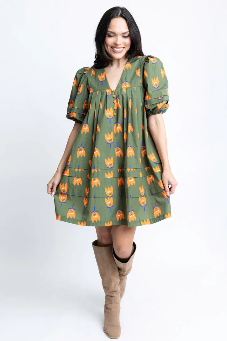 Poplin Poppy Vneck Dress