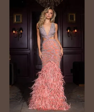 Portia and Scarlett PS25442C - Feathered Flare Prom Dress