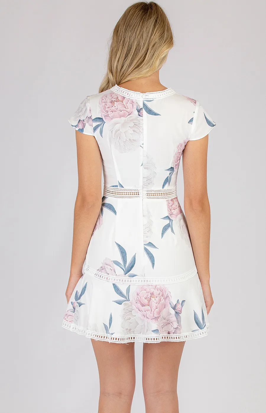 Printed Cap Sleeve Dress with Trim details (SDR396-2A)