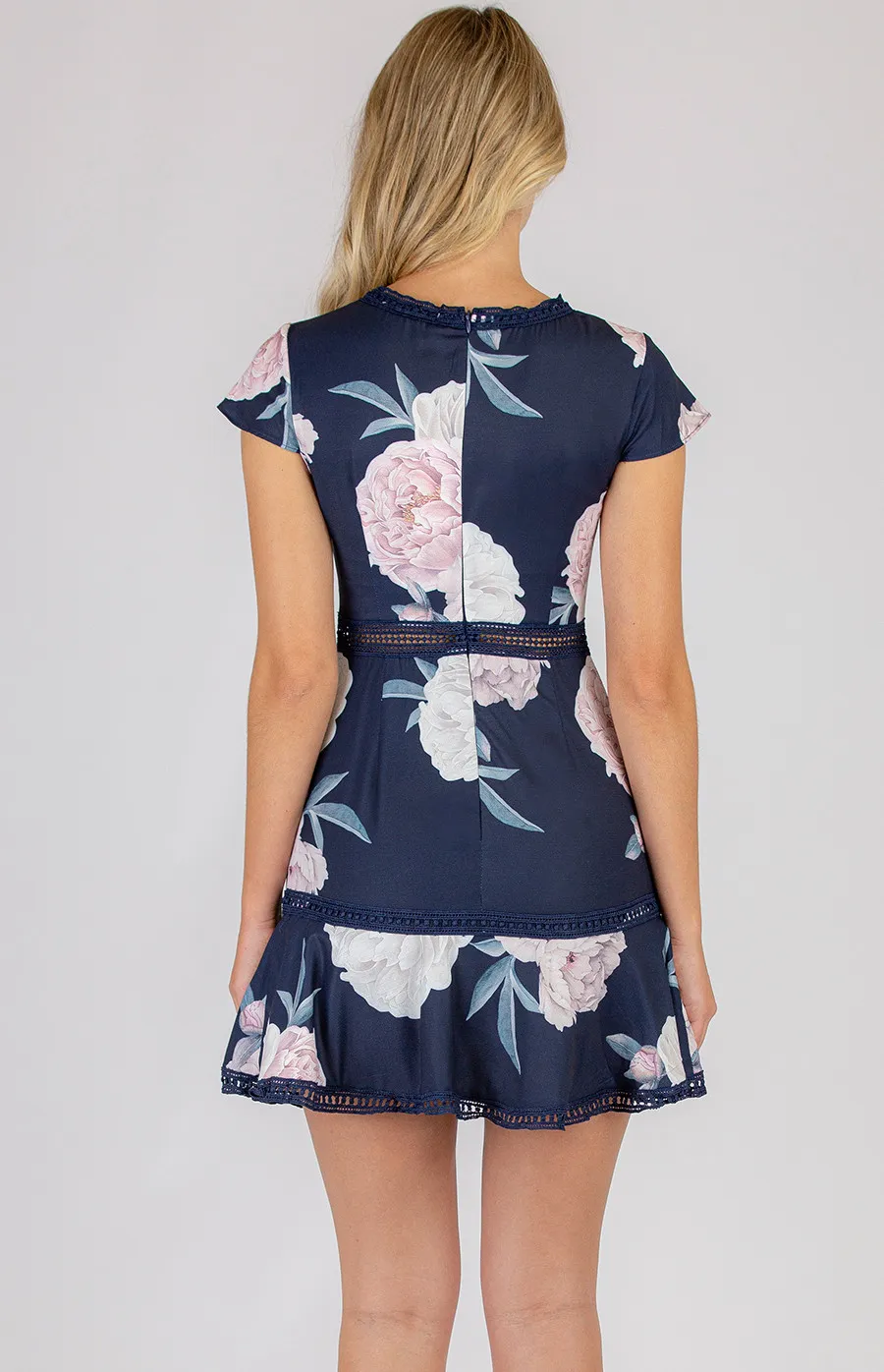 Printed Cap Sleeve Dress with Trim details (SDR396-2A)