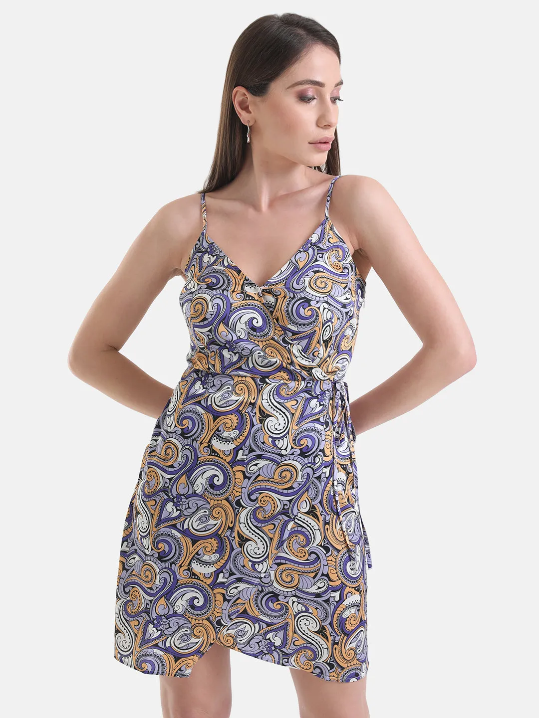 Printed Wrap Mini Dress