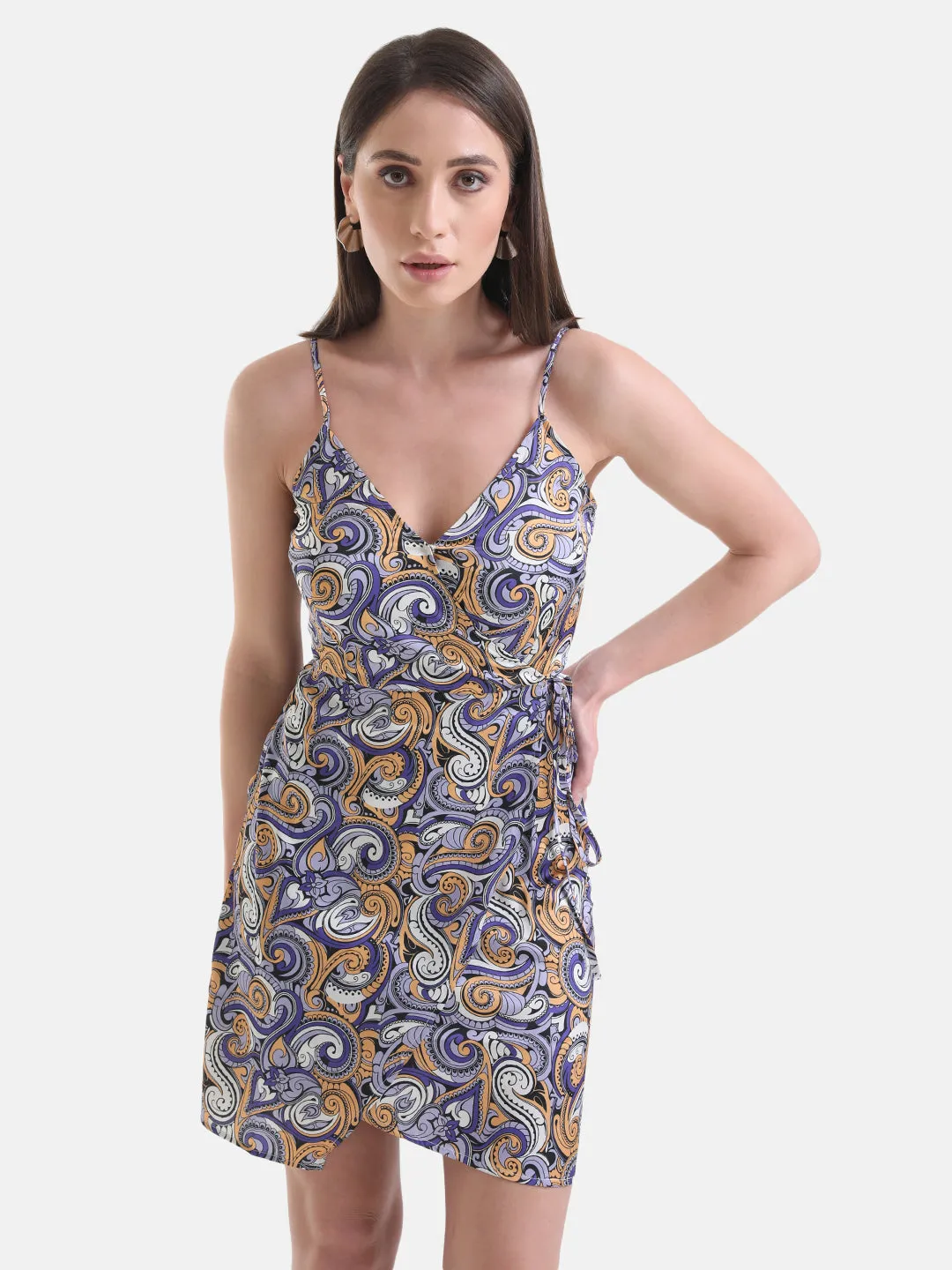 Printed Wrap Mini Dress