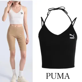 PUMA  |Rib Plain Cotton Logo Cropped Tops Tanks & Camisoles