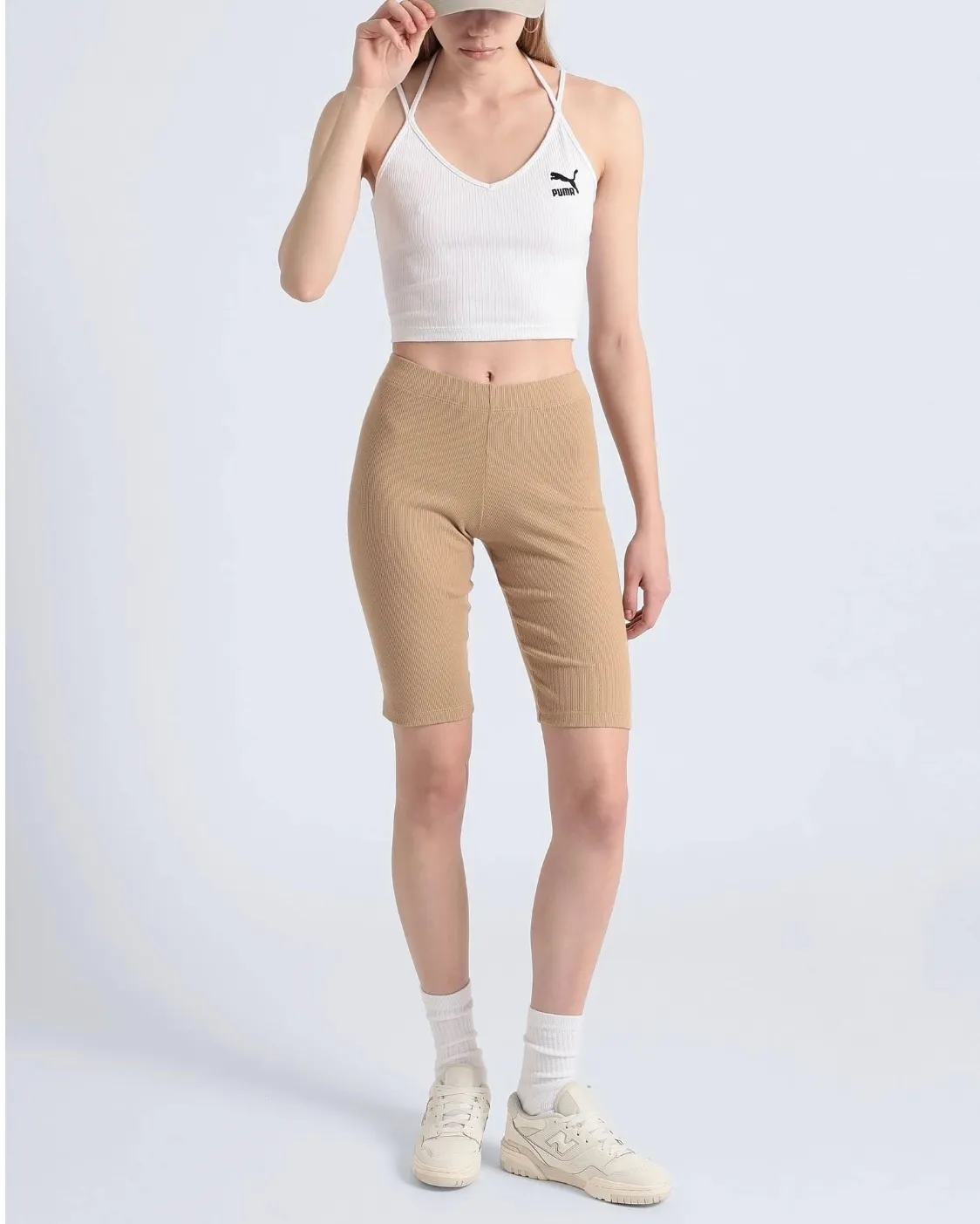 PUMA  |Rib Plain Cotton Logo Cropped Tops Tanks & Camisoles