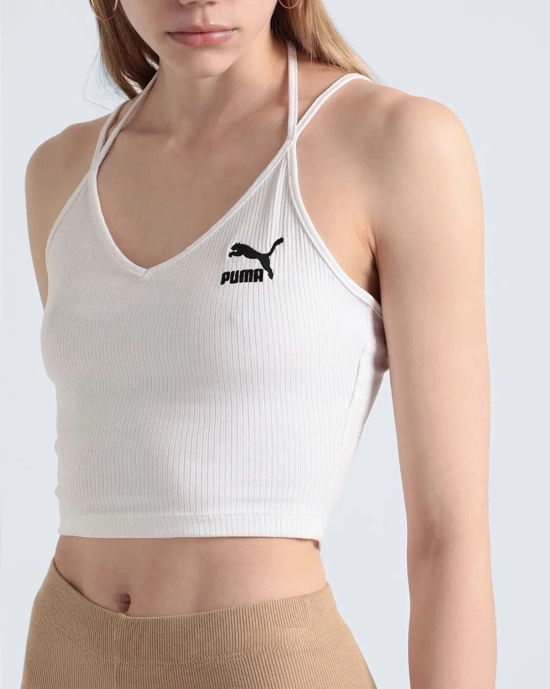 PUMA  |Rib Plain Cotton Logo Cropped Tops Tanks & Camisoles