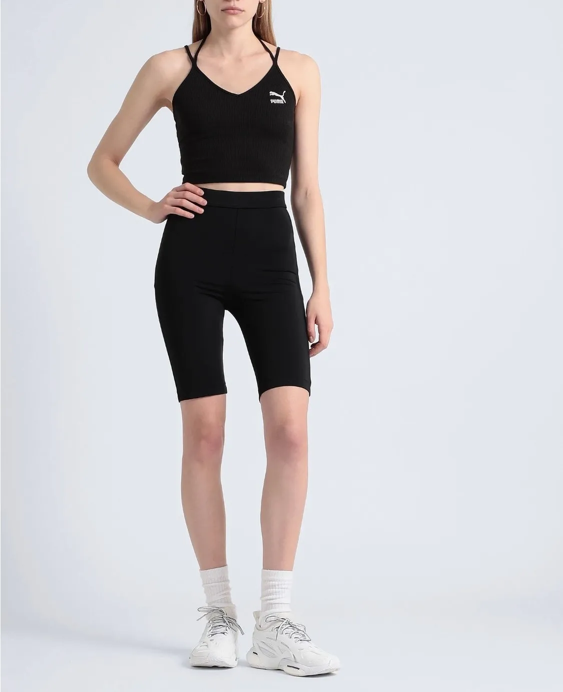 PUMA  |Rib Plain Cotton Logo Cropped Tops Tanks & Camisoles