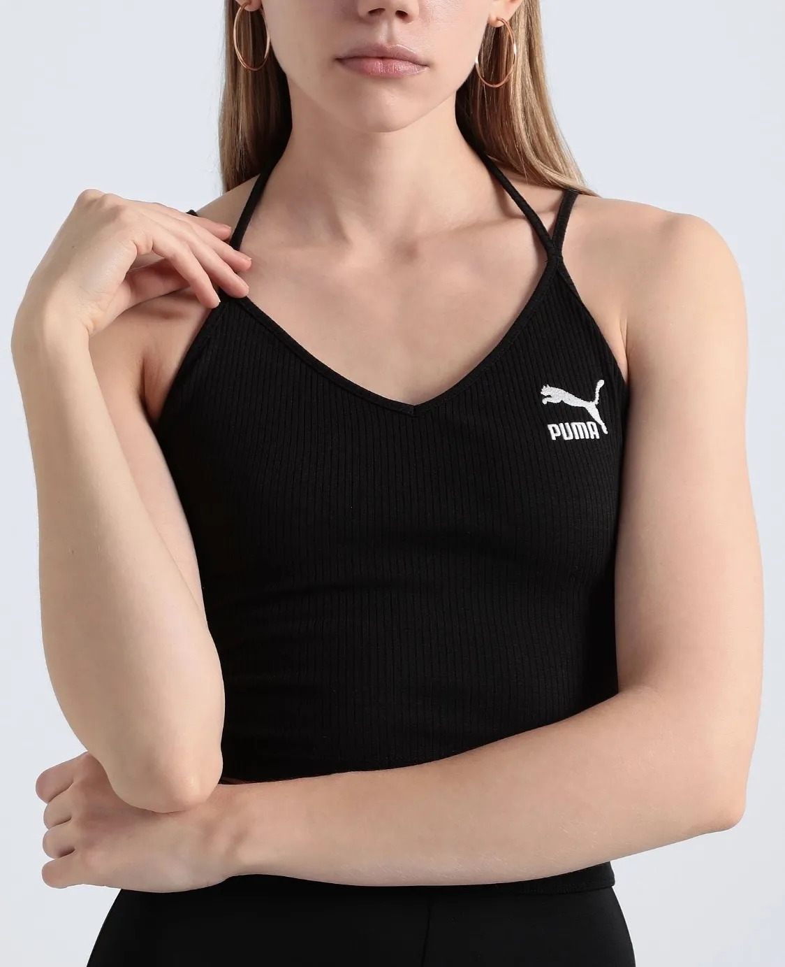 PUMA  |Rib Plain Cotton Logo Cropped Tops Tanks & Camisoles