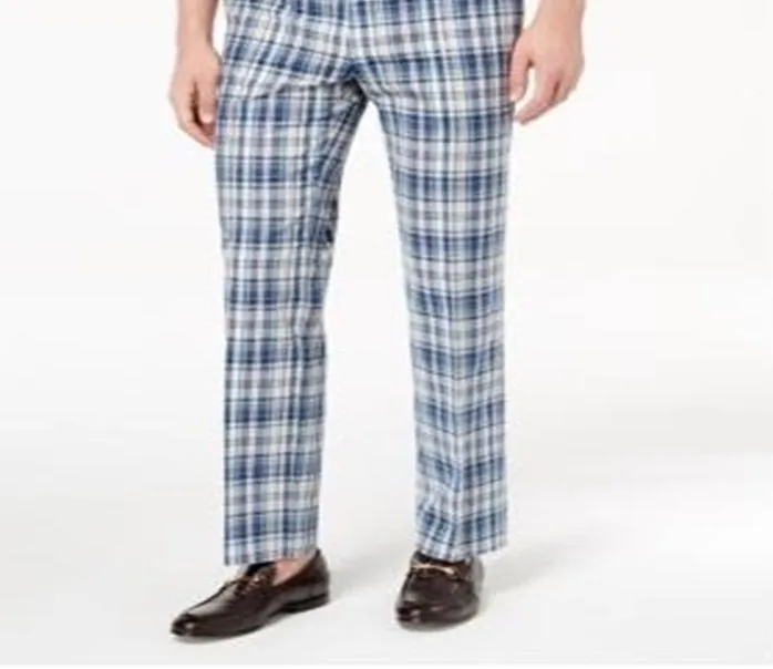 Ralph Lauren Men's Classic Fit Plaid Madras Dress Pants Blue Size 33X32