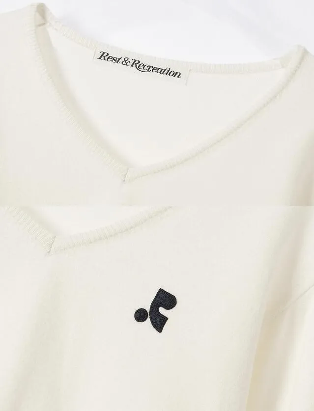 Rest & Recreation  |V-Neck Long Sleeves Logo Cropped Tops V-neck & Crew neck