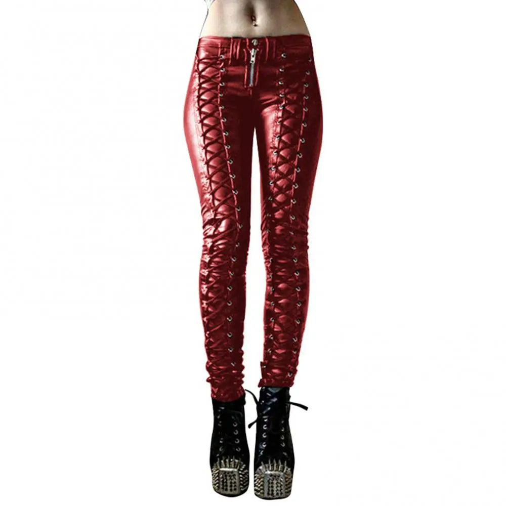 Retro Steampunk PU Leather Pants for Women