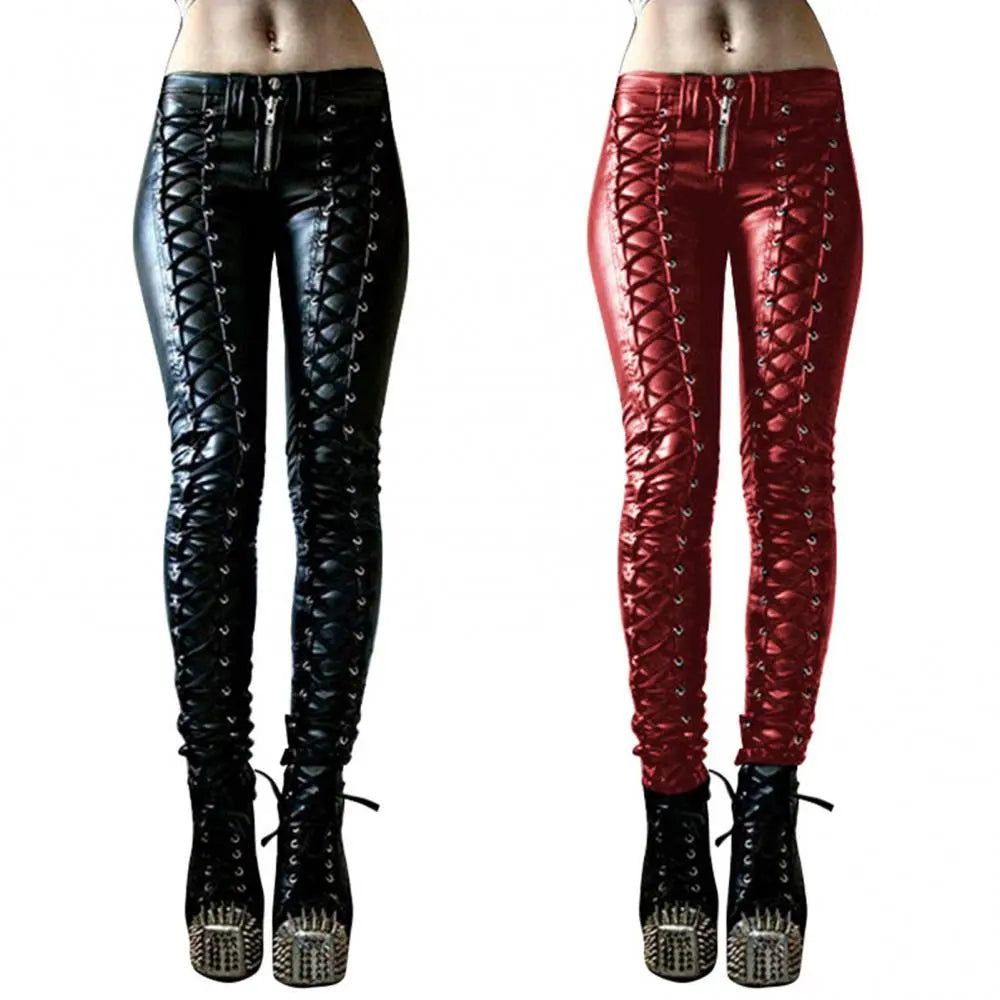 Retro Steampunk PU Leather Pants for Women