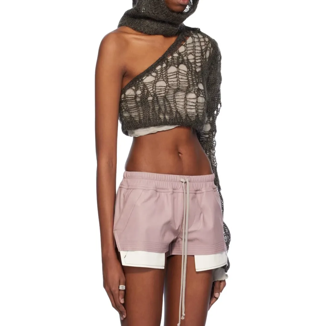 RICK OWENS  |Wool Nylon Rib Plain Cropped Tops V-neck & Crew neck