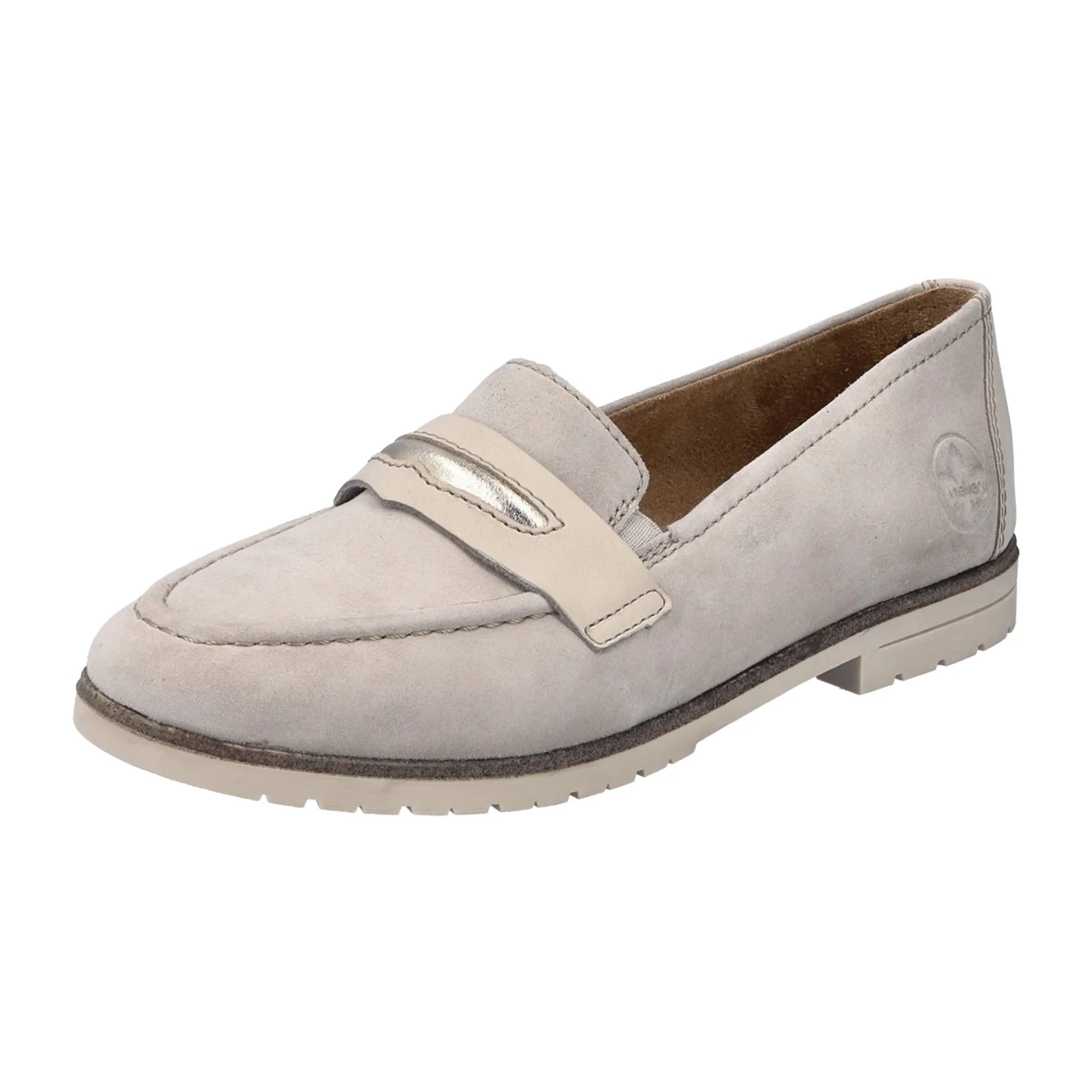 Rieker Beige Leather Slip-On Women's Shoes Narrow to Normal Fit