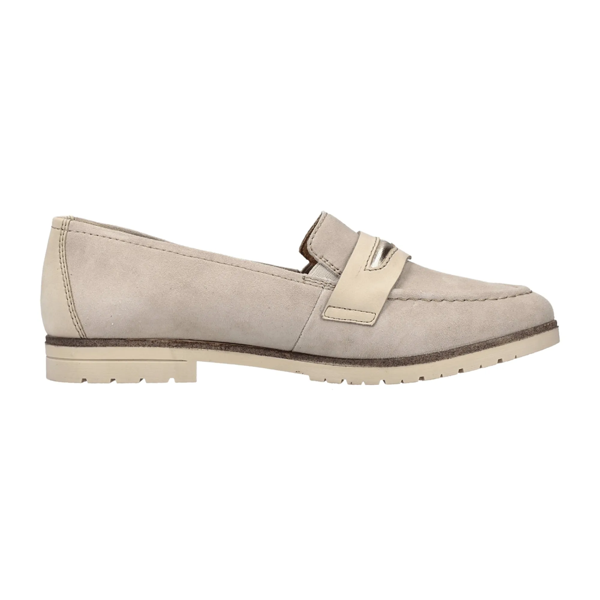 Rieker Beige Leather Slip-On Women's Shoes Narrow to Normal Fit