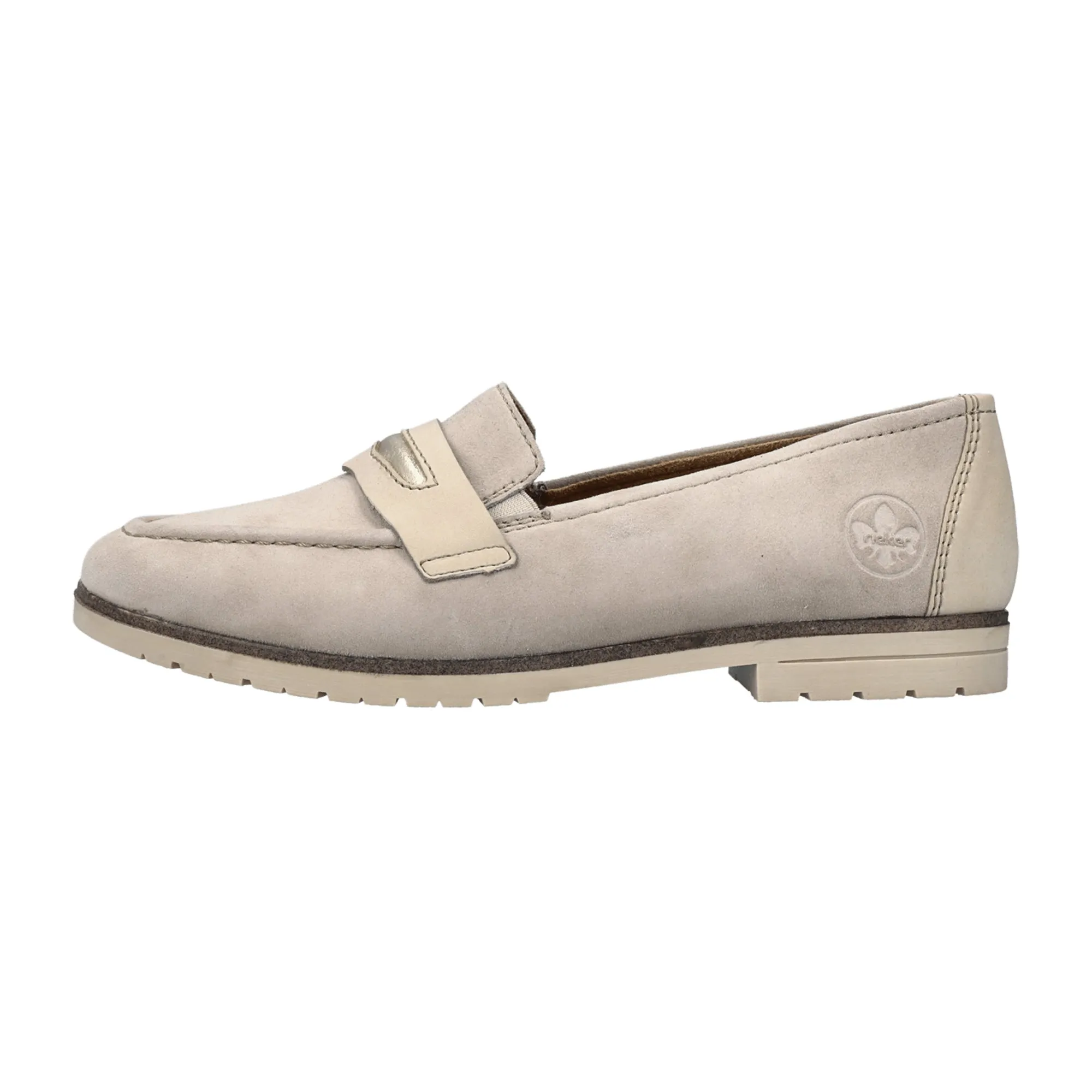 Rieker Beige Leather Slip-On Women's Shoes Narrow to Normal Fit