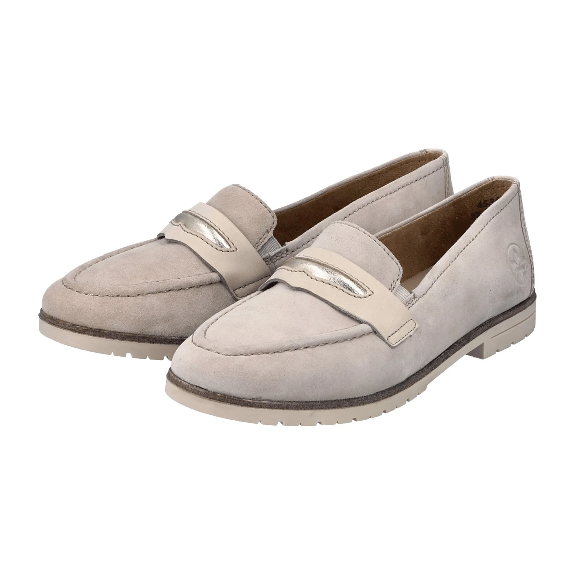 Rieker Beige Leather Slip-On Women's Shoes Narrow to Normal Fit