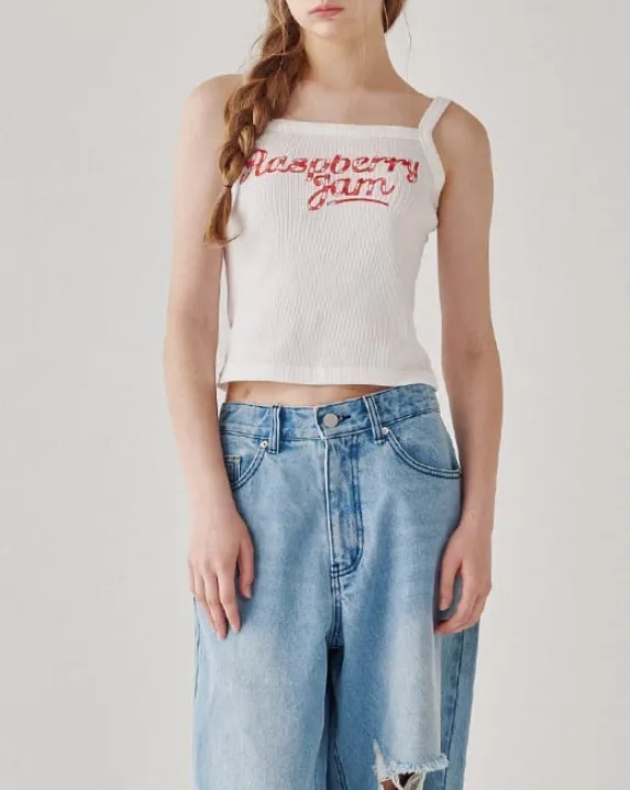 RONRON  |Sleeveless Street Style Cotton Logo Cropped Tops