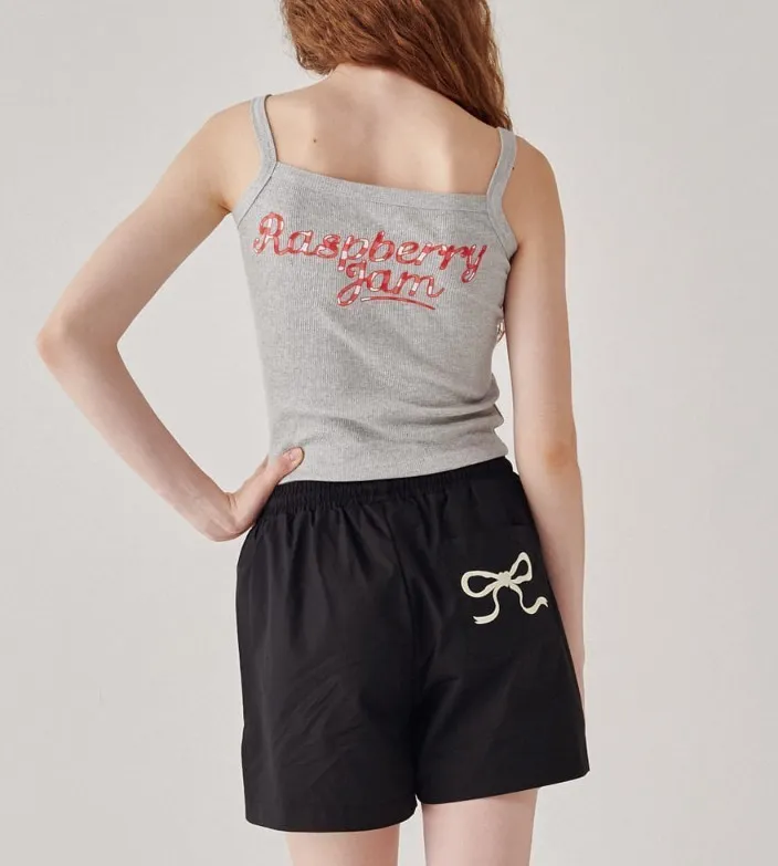 RONRON  |Sleeveless Street Style Cotton Logo Cropped Tops