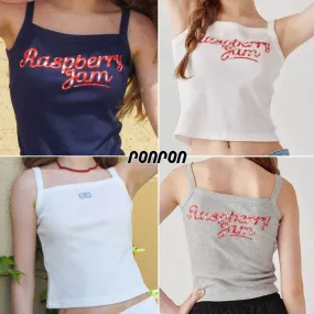 RONRON  |Sleeveless Street Style Cotton Logo Cropped Tops