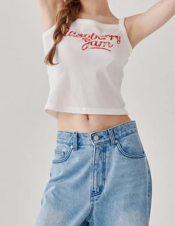 RONRON  |Sleeveless Street Style Cotton Logo Cropped Tops