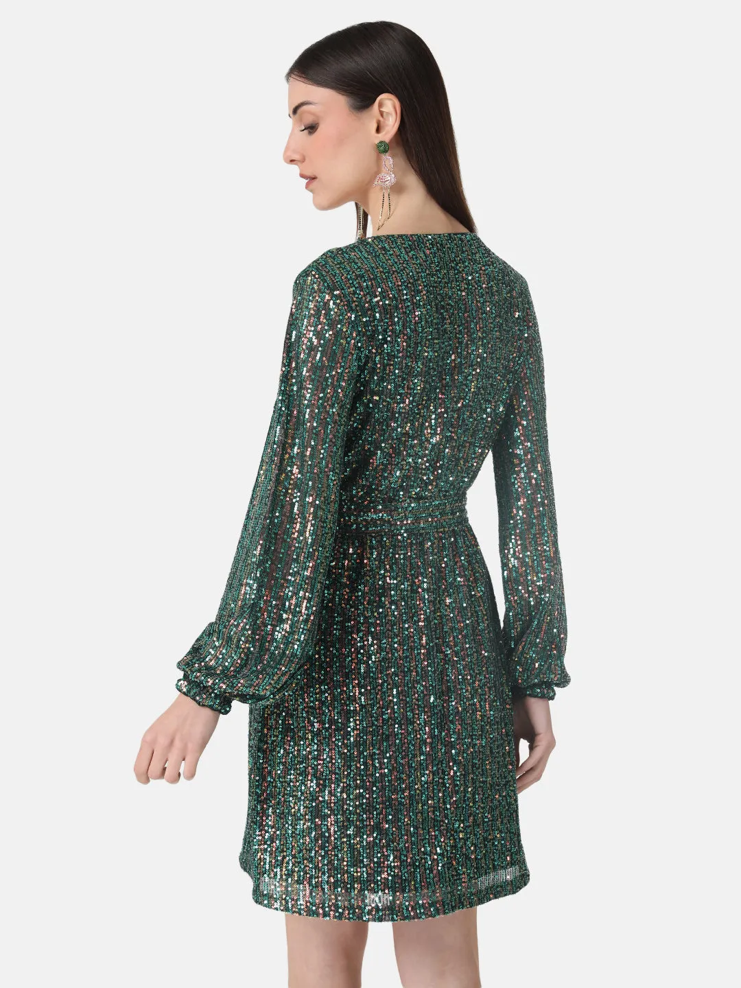 Sequin Wrap Mini Dress