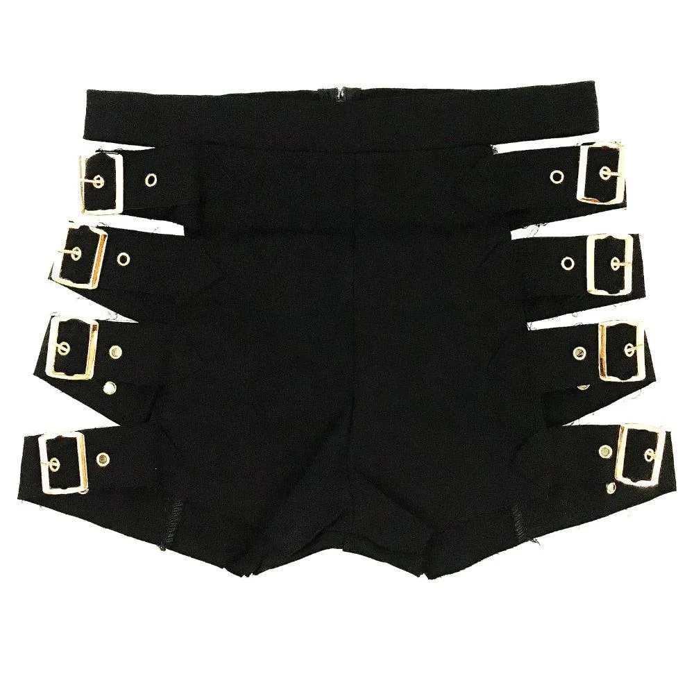 Sexy High Waist Hollow Out Bandage Denim Ripped ShortsBlack