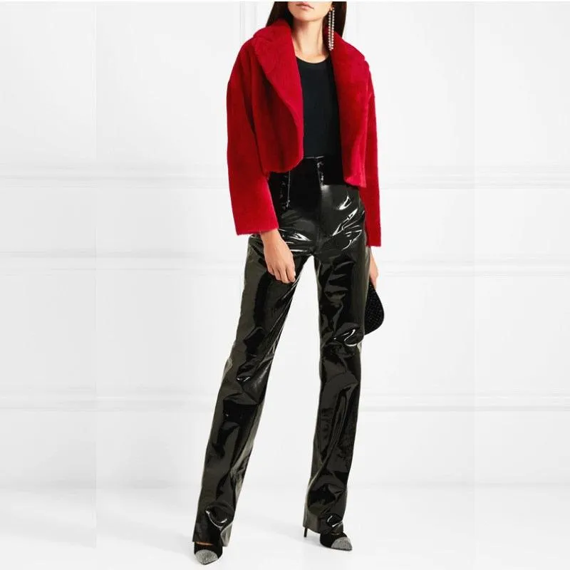 Shiny PU Patent Leather Pencil Pants - Sexy and Eye-Catching Design