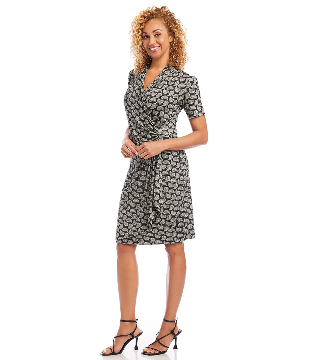 Short Sleeve Cascade Wrap Dress