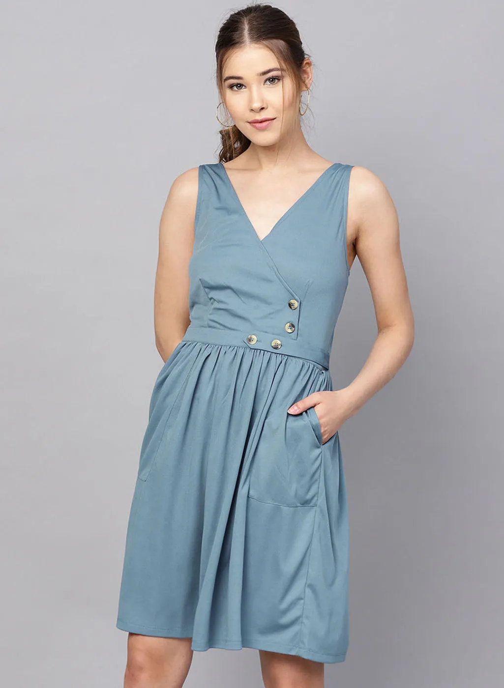 Sleeveless Midi Dress With Smocking At Back & Butt