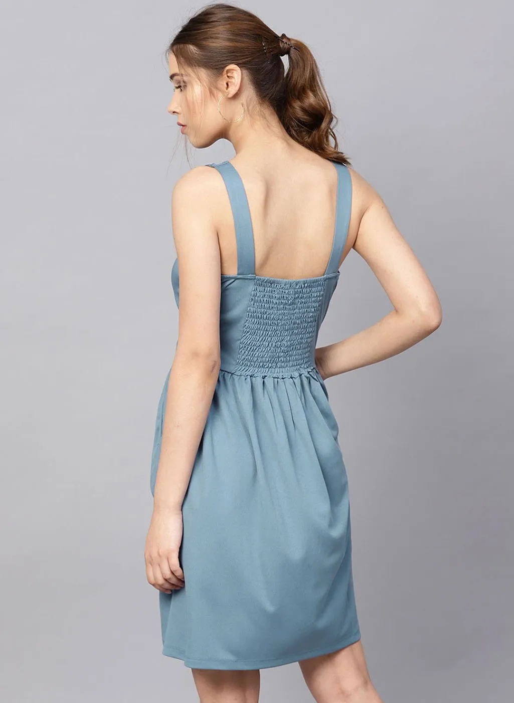 Sleeveless Midi Dress With Smocking At Back & Butt