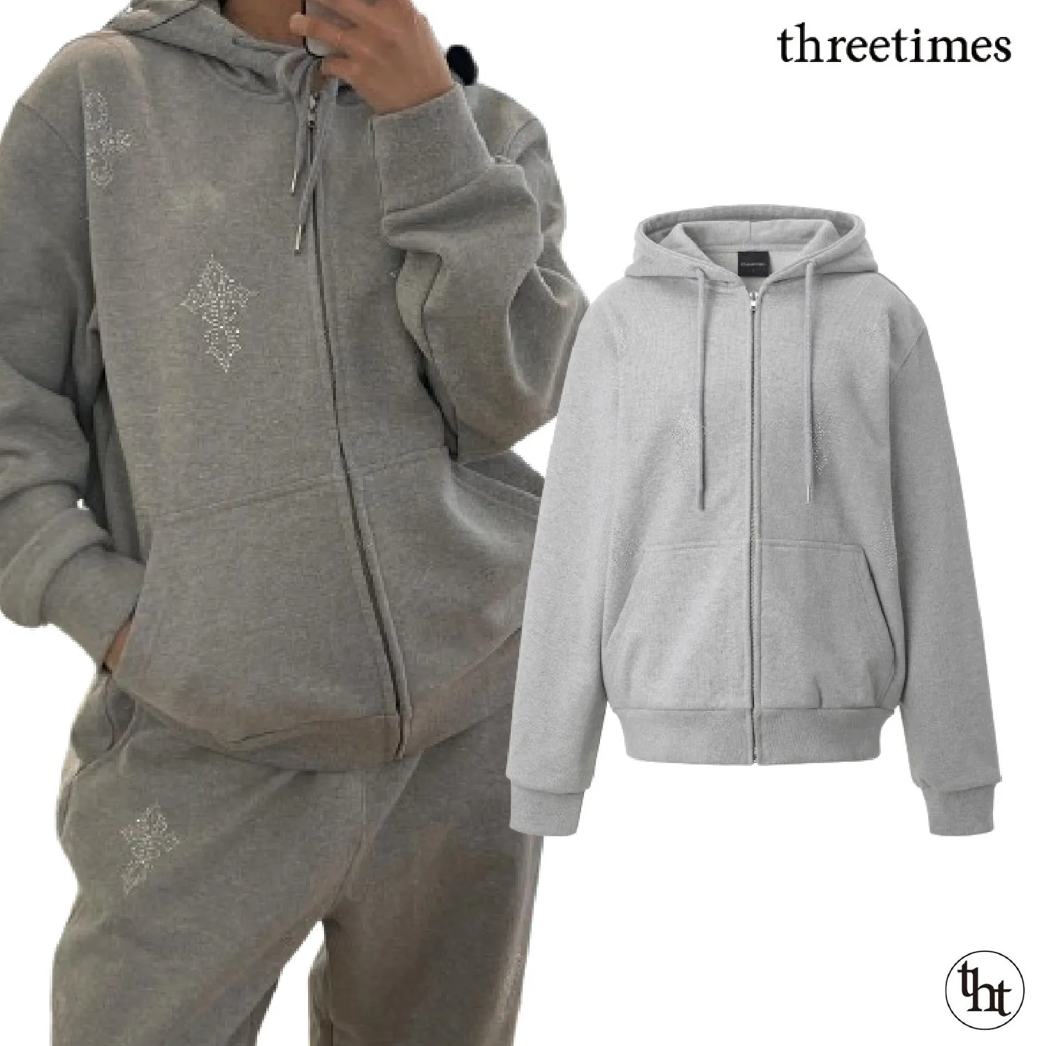 threetimes  |Long Sleeves Plain Logo Cropped Tops Hoodies & Sweatshirts