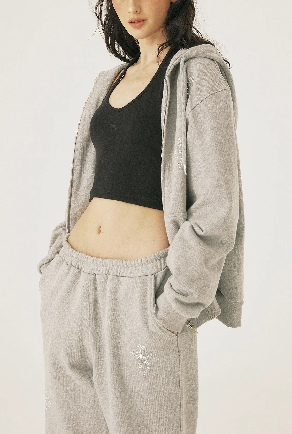 threetimes  |Long Sleeves Plain Logo Cropped Tops Hoodies & Sweatshirts