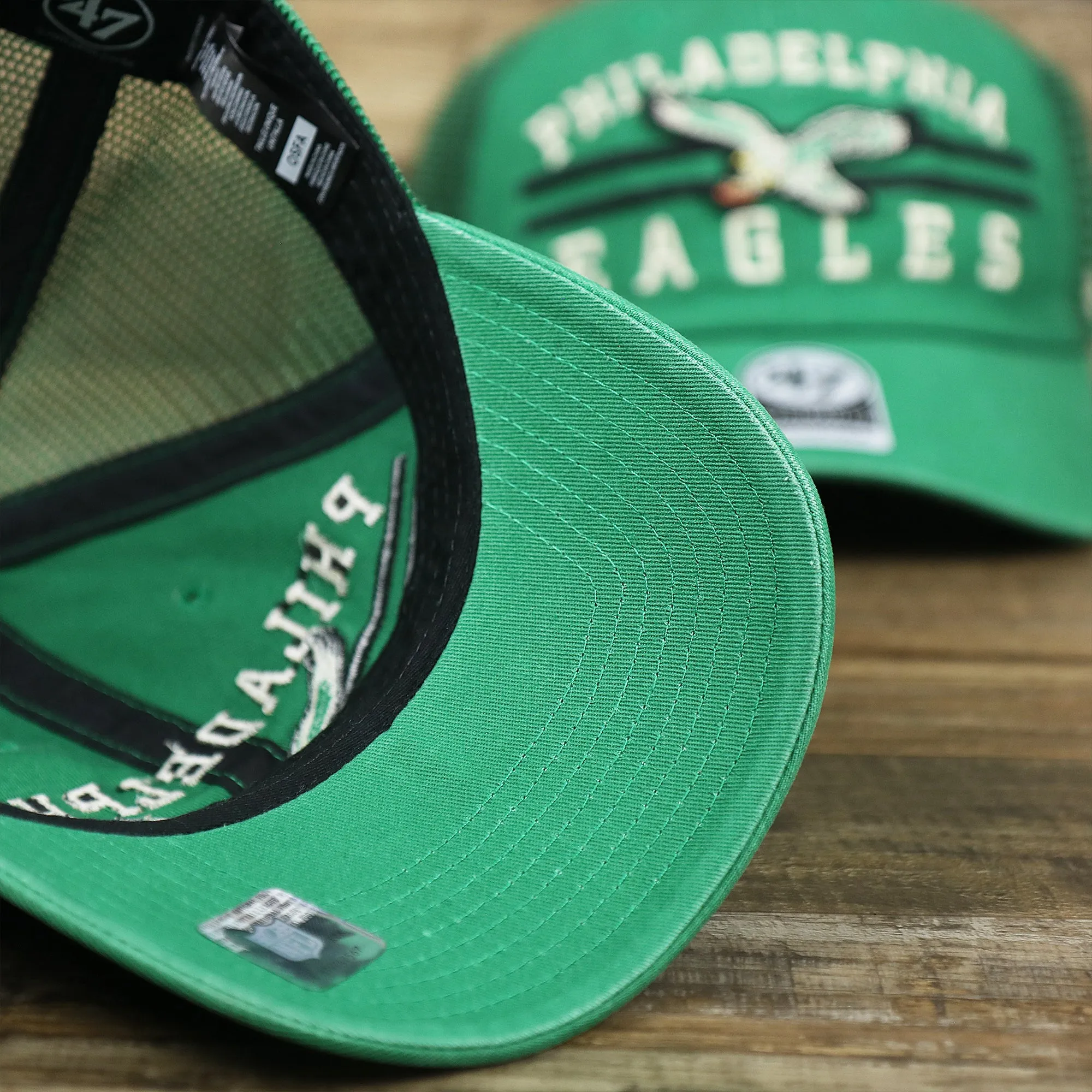 Throwback Philadelphia Eagles Legacy Logo Highpoint Mesh Back Dad Hat | Mesh Back Kelly Green Dad Hat