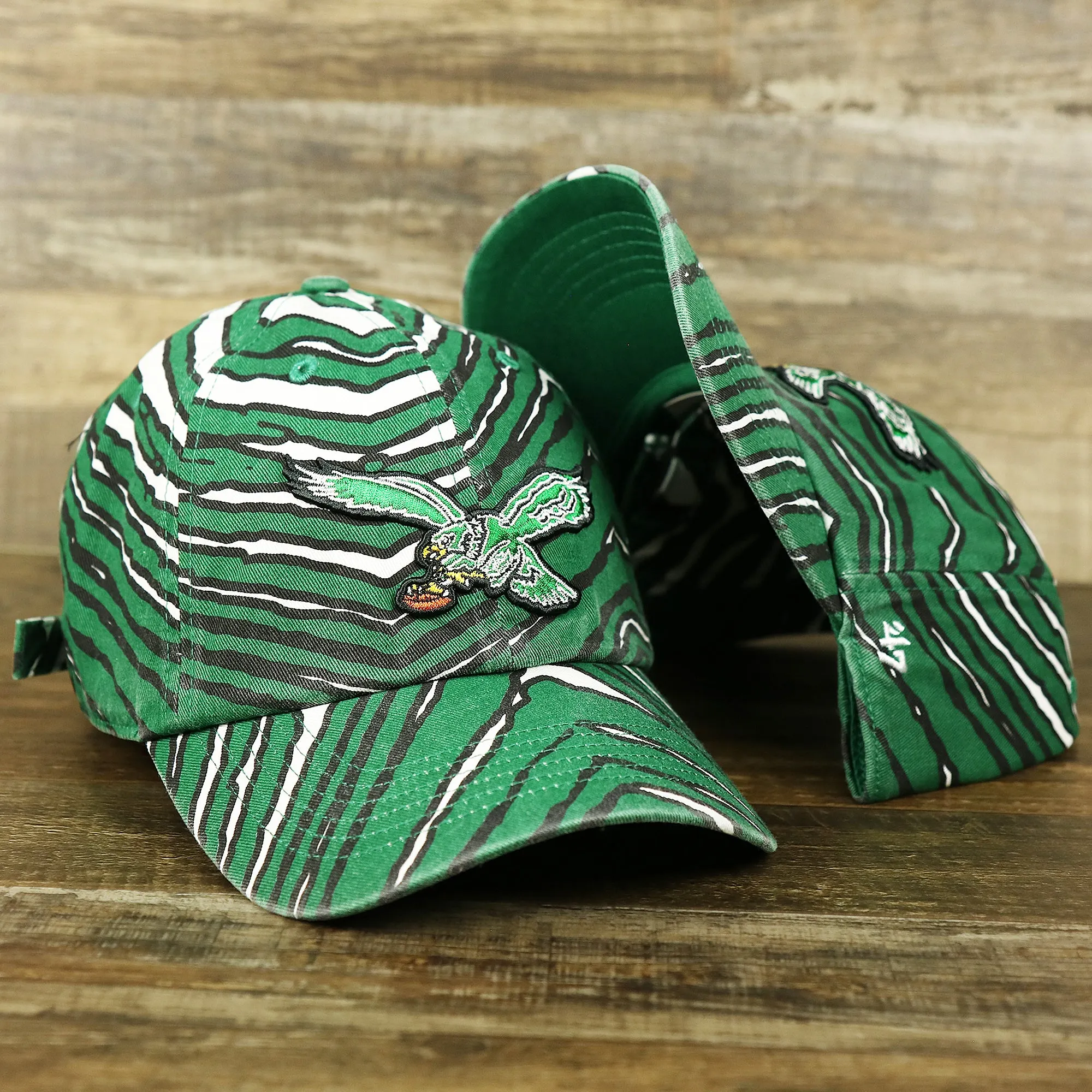 Throwback Philadelphia Eagles Zubaz Striped Pattern Dad Hat | Kelly Green Dad Hat