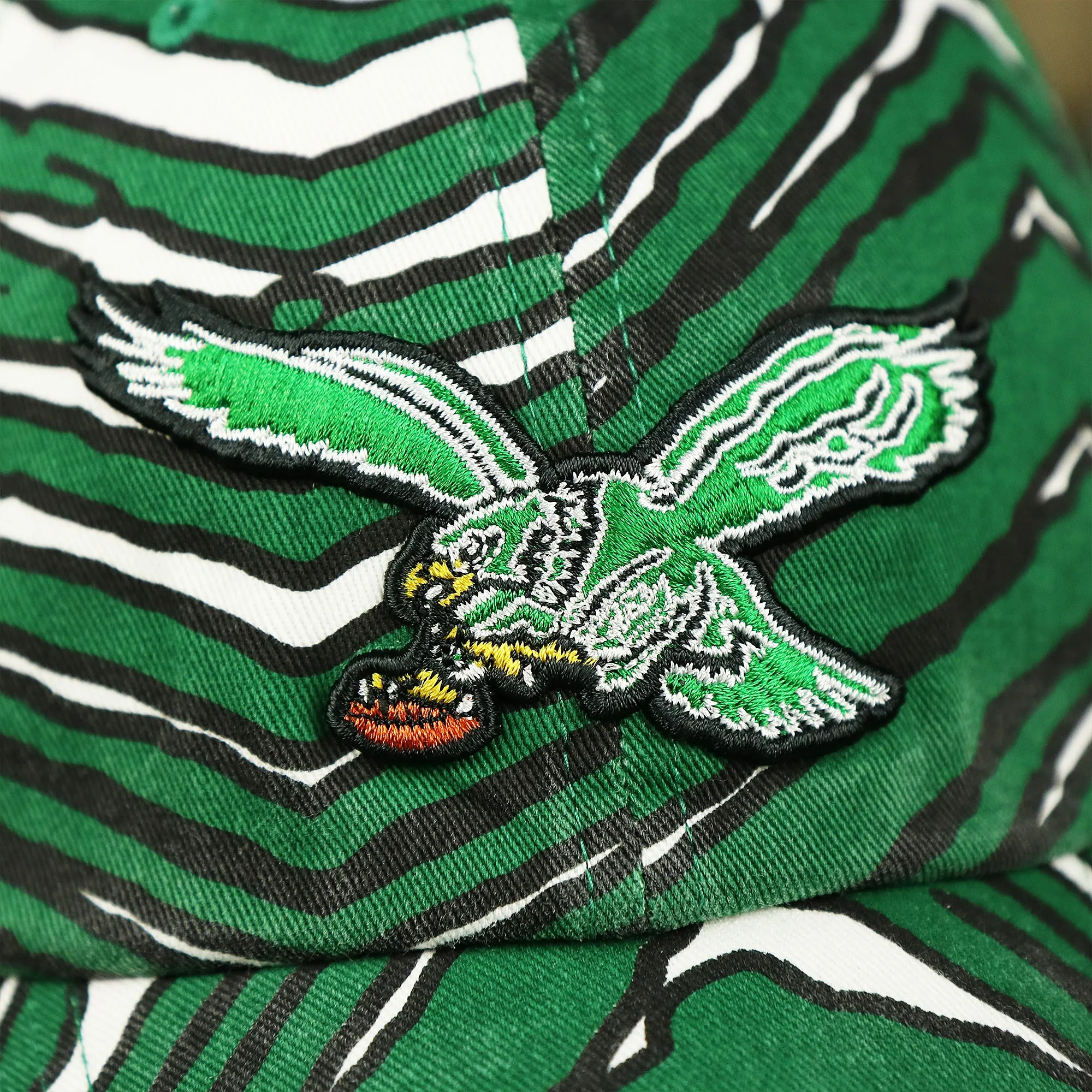 Throwback Philadelphia Eagles Zubaz Striped Pattern Dad Hat | Kelly Green Dad Hat