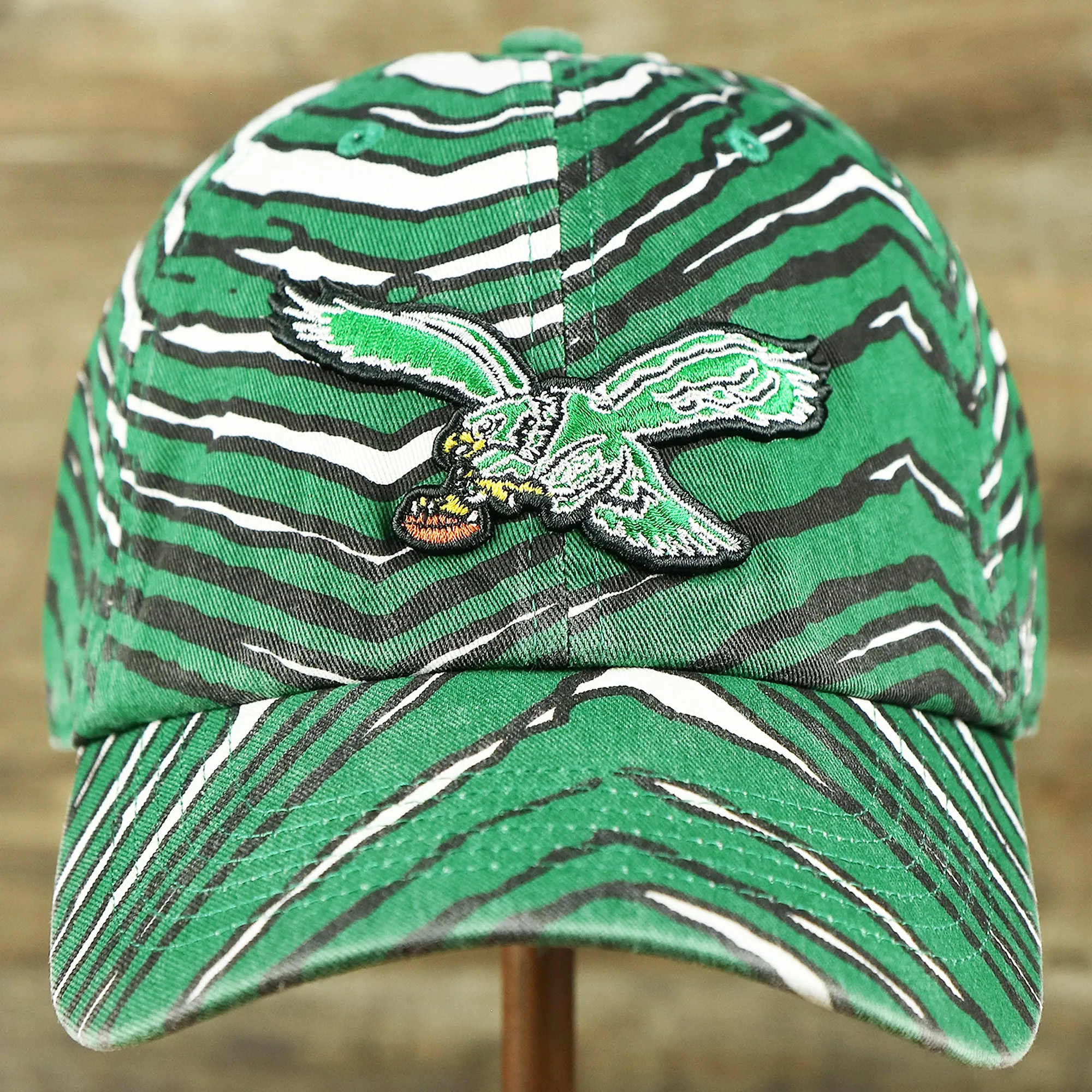 Throwback Philadelphia Eagles Zubaz Striped Pattern Dad Hat | Kelly Green Dad Hat