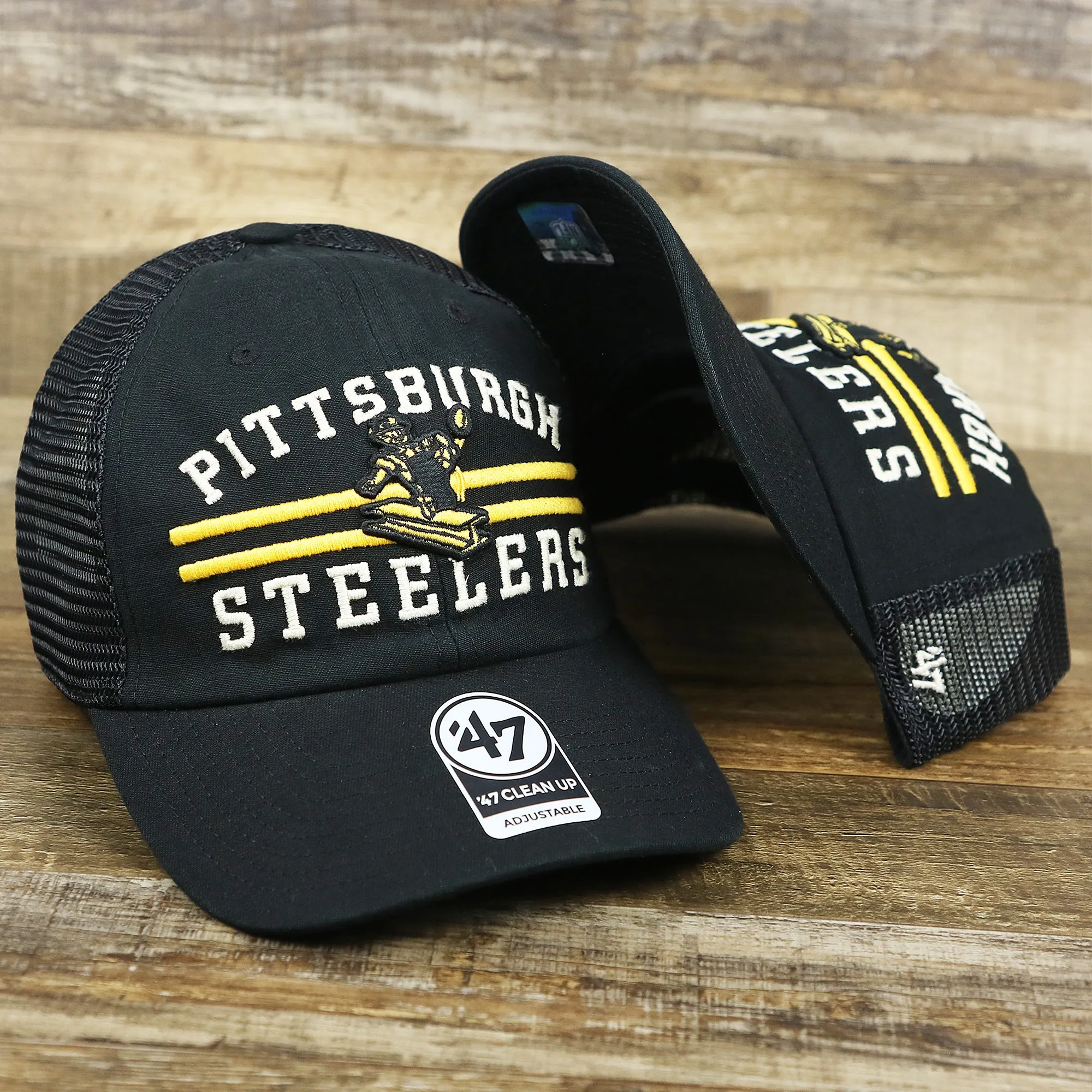 Throwback Pittsburgh Steelers Legacy Logo Highpoint Mesh Back Dad Hat | Mesh Back Black Dad Hat