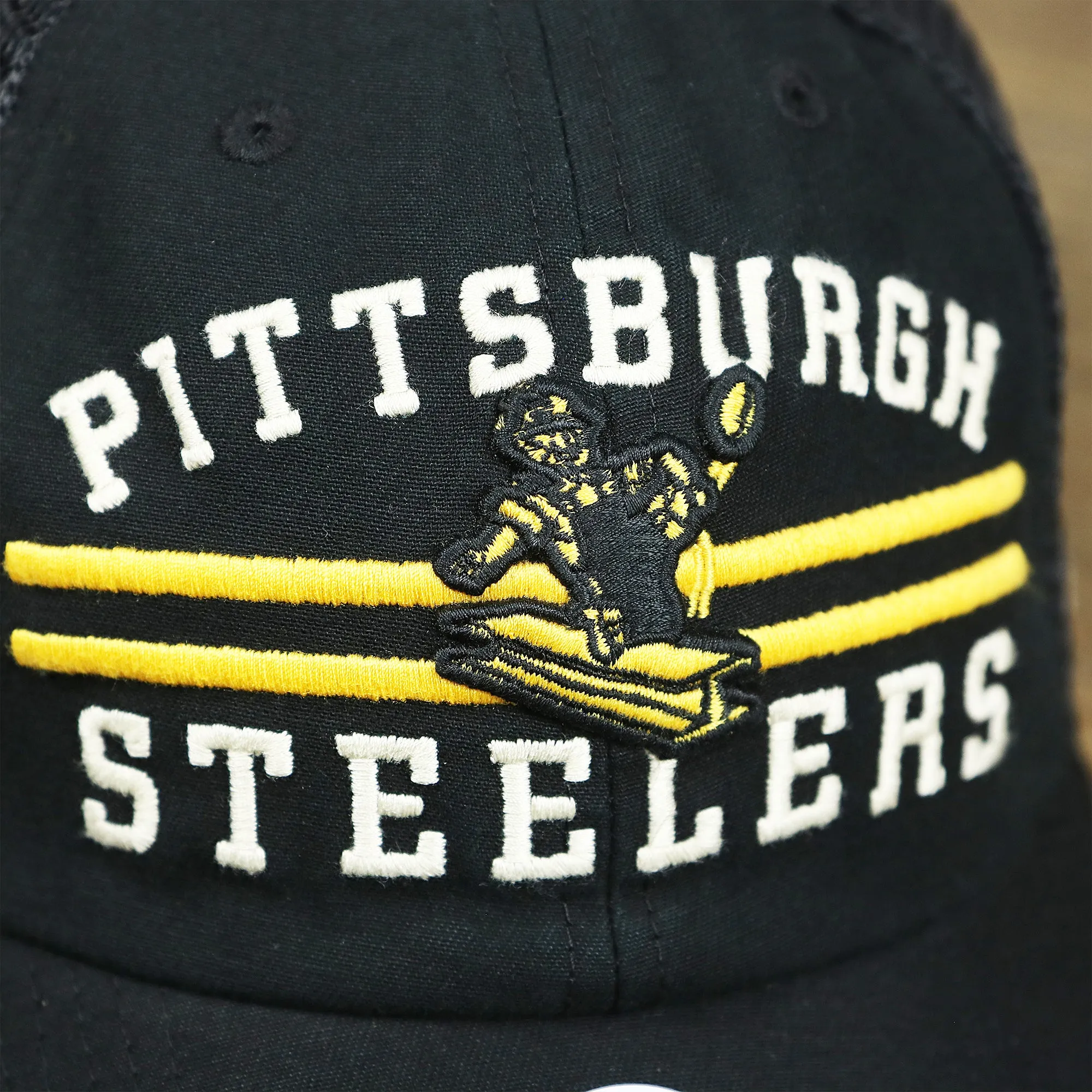 Throwback Pittsburgh Steelers Legacy Logo Highpoint Mesh Back Dad Hat | Mesh Back Black Dad Hat