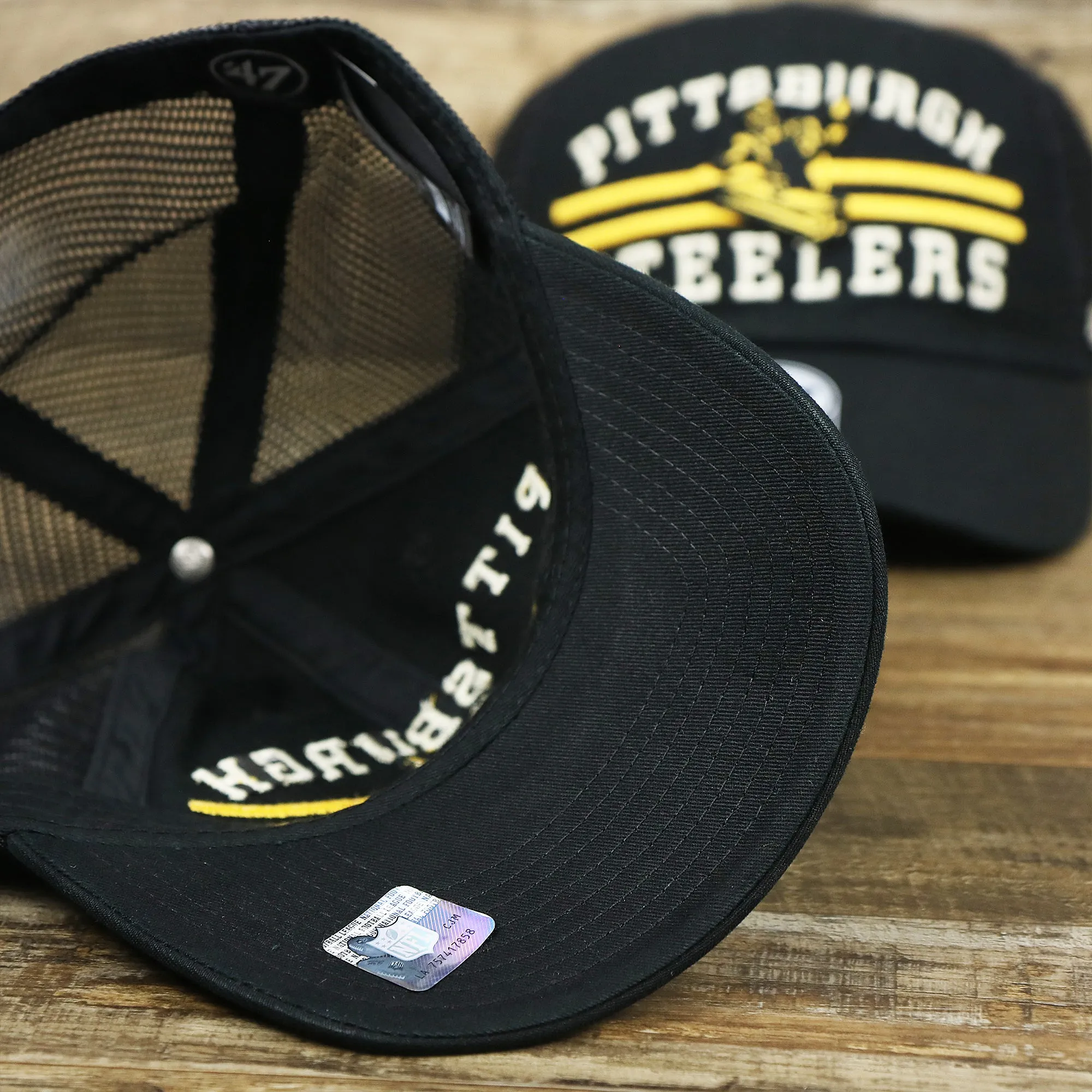 Throwback Pittsburgh Steelers Legacy Logo Highpoint Mesh Back Dad Hat | Mesh Back Black Dad Hat