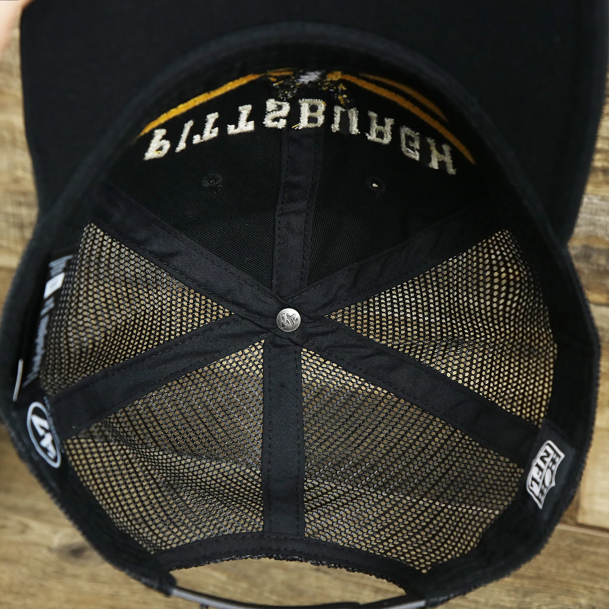 Throwback Pittsburgh Steelers Legacy Logo Highpoint Mesh Back Dad Hat | Mesh Back Black Dad Hat