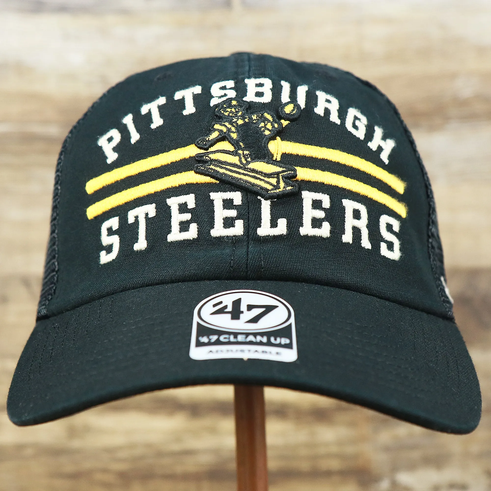 Throwback Pittsburgh Steelers Legacy Logo Highpoint Mesh Back Dad Hat | Mesh Back Black Dad Hat