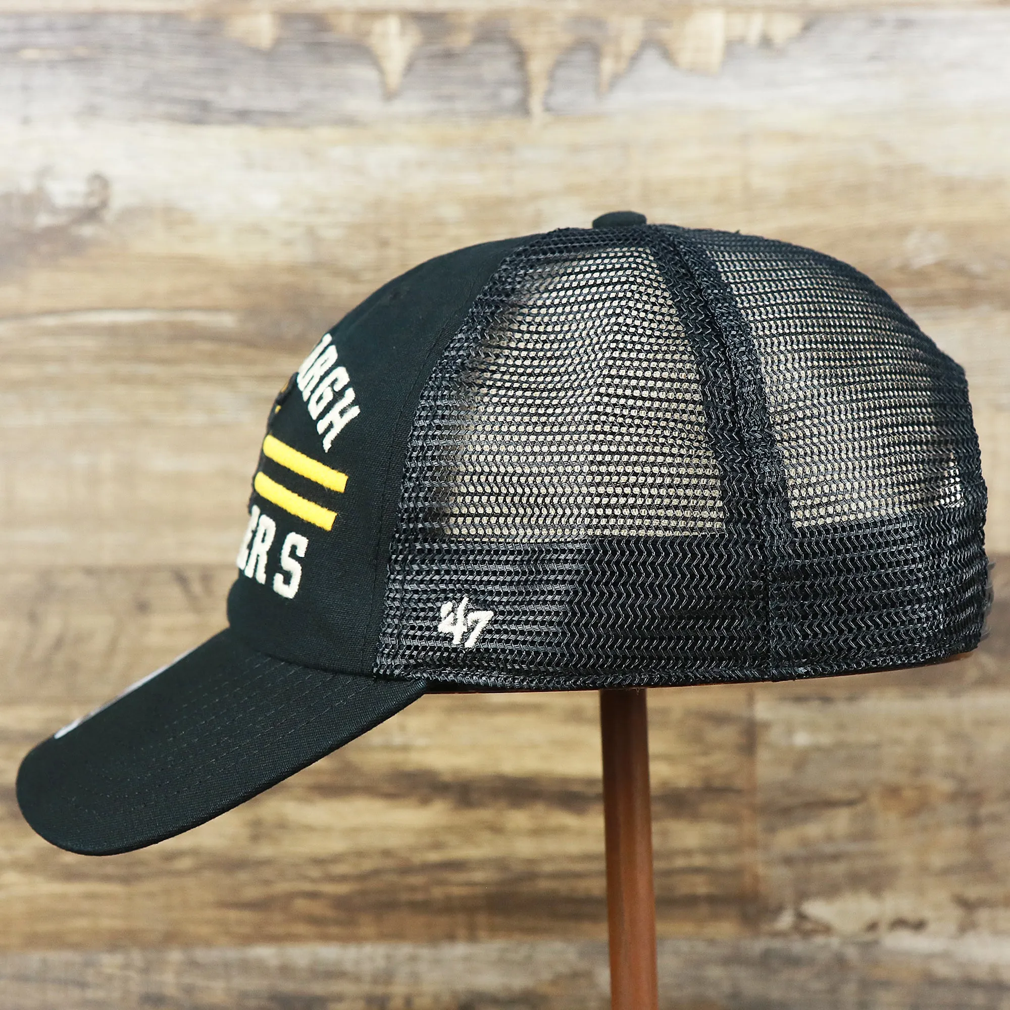 Throwback Pittsburgh Steelers Legacy Logo Highpoint Mesh Back Dad Hat | Mesh Back Black Dad Hat